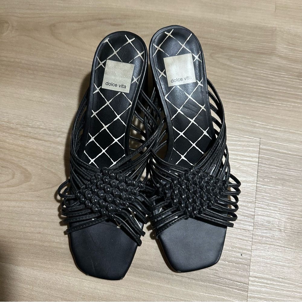 Dolce Vita Black Delana Woven Leather Sandals 7.5 Block Heel - Picture 9 of 12